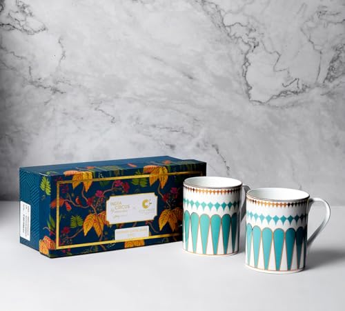 Image of India Circus by Krsnaa Mehta Regal Romance Coffee Mug | Tea Cup with Handles | Dishwasher Safe | Designer Multicolor, Set of 2, 360mL Each