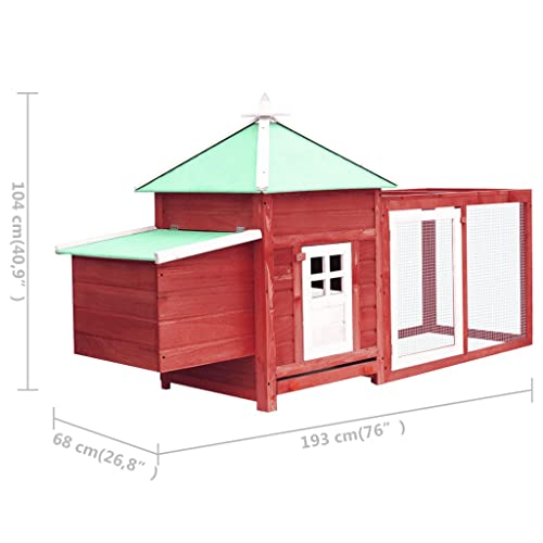 Hühnerstall mit Legenest Rot 193x68x104 cm Tanne Massivholz + Material: Massives Tannenholz, Sperrholz, verzinkter Stahl – Bild 7