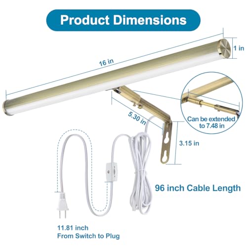 Image of LED Picture Lights for Paintings Plug in, Antique Brass Finish