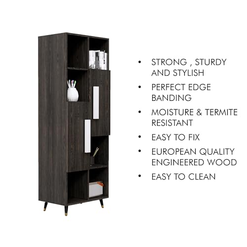 Image of Bniture Bookshelf for Home | Engineered Wood Book Shelf with 2 Door & 6 Shelf | Open Book Shelf Stand for Library | Multipurpose Display Organizer for Living Room, Study & Office | Flower Wenge