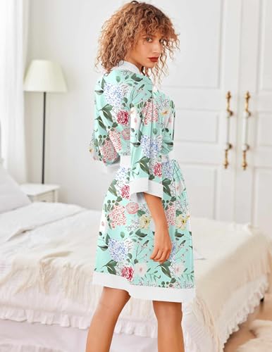 Image of Ekouaer Robes for Women Knee Length Bathrobe Lightweight Kimono Robe 3 /4 Sleeve Knit Sleepwear with Pockets