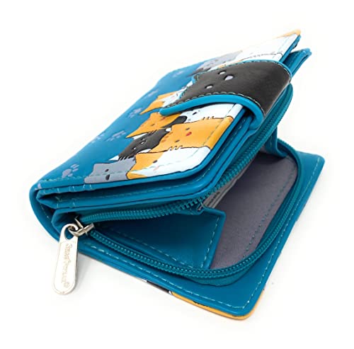 Shag Wear Kitty Cat Crowd Chic Small Animal Wallet For Women and Teen Girls Vegan Faux Leather Teal 4.5"2
