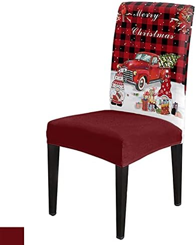 6 Pack Christmas Stretch Kitchen Chair Cover Removable Spandex Slipcover Cushion Protector Farm Truck Xmas Tree Dwarf Gift Dining Room Seat Covers for Banquet Wedding Party Cardinal on Red Plaid