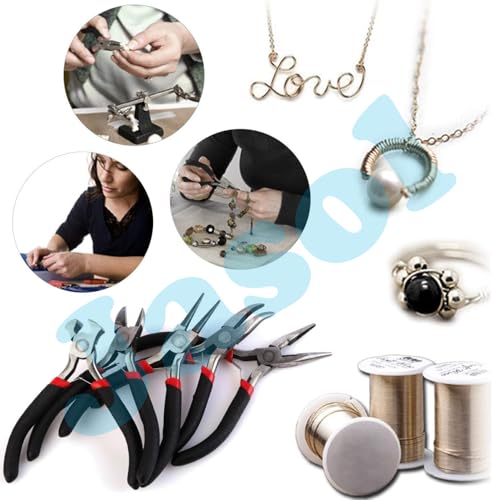 Image of Jewelry Making Pliers Set, 5 Pieces, Professional Tool Kit with Needle Nose, Chain Nose, Round Bent Pliers, Wire Cutter, Black