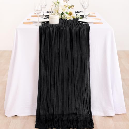 Image of MLMC 2 Pack Black Table Runner 10ft Rustic Gauze Cheesecloth Table Runner 35x120 Inches Cheese Cloth Centerpiece for Wedding Party Bridal Shower Anniversary Events Gothic Decor