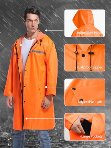 Image of Mens Long Hooded Safety Rain Jacket Waterproof Emergency Raincoat Poncho