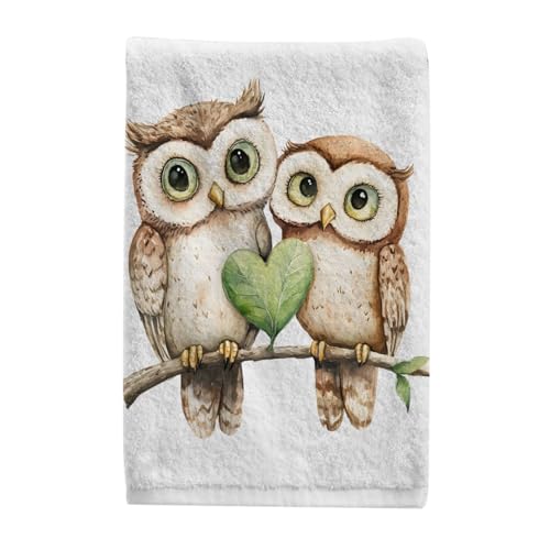 ALAZA Two Owls Funny Hand Towels Decorative Towels for Bathroom Hand Towels 100 Percent Cotton Soft