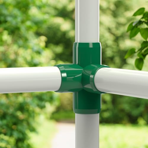 FORMUFIT 1/2" 4-Way PVC Tee Furniture Grade Fitting in Green, 0.84" Actual ID, (Pack of 10), Made in USA, UV-Resistant, Impact-Proof, Quickly Construct Tiered Structures with PVC Pipe - F0124WT-GR-10