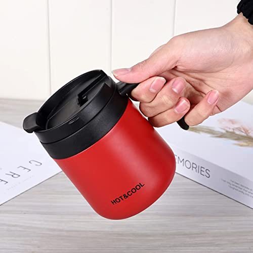 Image of Insulated Coffee Mug with Lid Travel Hot and Cold Coffee Mug with Spoon Double Wall Vacuum Insulated Stainless Steel Mug for Daily Drinks | BPA Free | (RED)