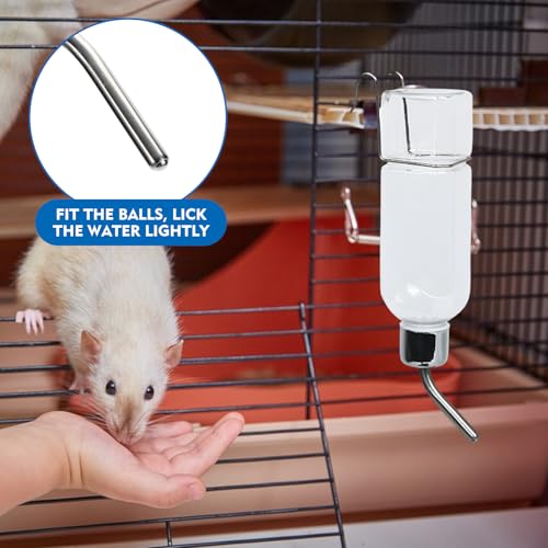 350 ml Trinkbrunnen für kleine Haustiere, Trinkflasche für Kaninchen, Hamster, Meerschweinchen, Nagertränke mit Edelstahl-Kugelventil, Leise, Hängend, Haustier Wasserspender mit Halterung