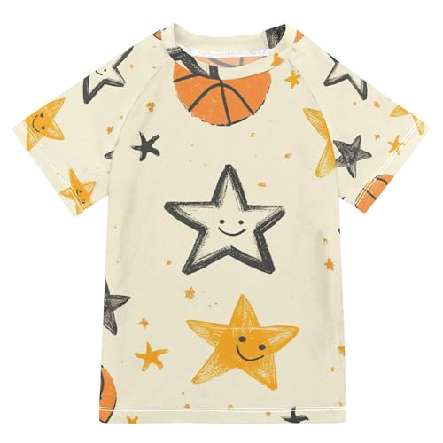 Wudan Cute Basketball Stars Yellow Girl Bathing Suit UV Protection Rash Guard Swimsuit Swimwears Active Shirts for Youth Boys 7-8Y