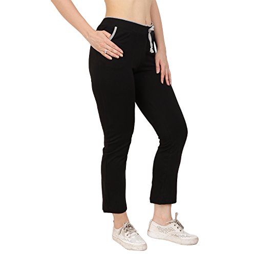 Image of Women's Cotton Track Pants (Grey & Black, Pack of 2)