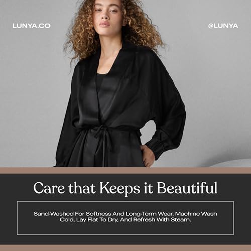 Image of Lunya Washable Silk Robes for Women - Lightweight Short Robes with Pockets, Removable Belt & Interior Tie - Multiple Colors