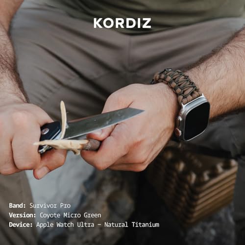 KORDIZ Survivor Pro,Paracord Apple Watch Band Compatible with Apple Watch Series 8/7/6/5/4/3/2/1/SE & Ultra,with Stainless Steel Adjustable Shackle (Coyote & Micro Green, L for Ultra 49mm) by KORDIZ - Used condition - Image 4