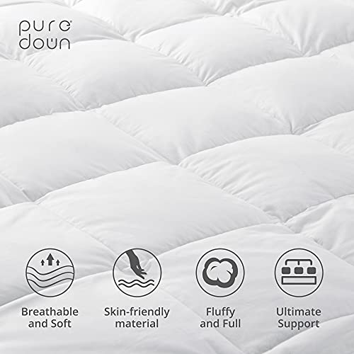 Puredown White Goose Feather Mattress Topper, Queen Size Bed Topper With 100% Cotton Fabric #TOP1