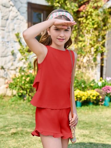 Image of Haloumoning Girls Summer Clothing Sets Ruffle Tank Tops and Shorts | 2 Piece Outfits