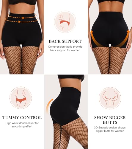 Black Fishnet Tights for Women Tummy Control High Waist Control Top Pantyhose Under Dress Shapewear Leggings2