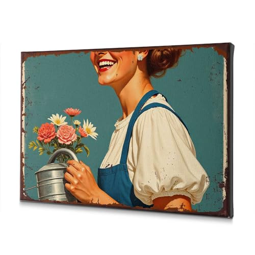 Décoration murale maison moderne : tableau femme à l arrosoir de haute précision