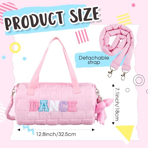 Image of 12.8 Inches Quilted Puffer Ballet Dance Bag Cute Tote Bag with Hanging Bow Pendant for Travel Dancing Dress