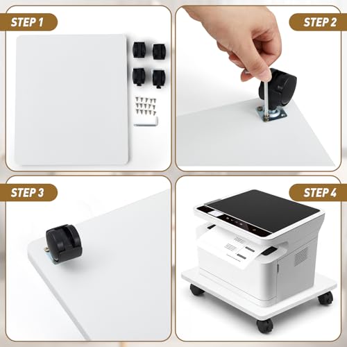 Image of Beeveer 1 Pcs White Under Desk Printer Stand 15.8 x 13.8 x 3.2 Inches