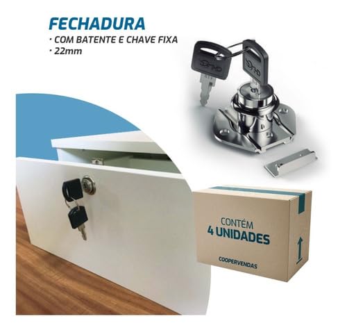 Kit 4 Fechadura 22mm Porta Gaveta Armário Móveis + Chaves