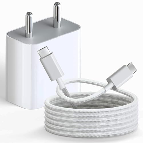 Image of Apple 20W USB-C Fast Charger with 6.6Ft Braided Cable | Compatible with iPhone 15 /15 Plus /15 Pro /15 Pro Max, iPhone 16 /16 Plus /16 Pro /16 Pro Max, iPad (USB-C) & Samsung Galaxy S Series Smartphones