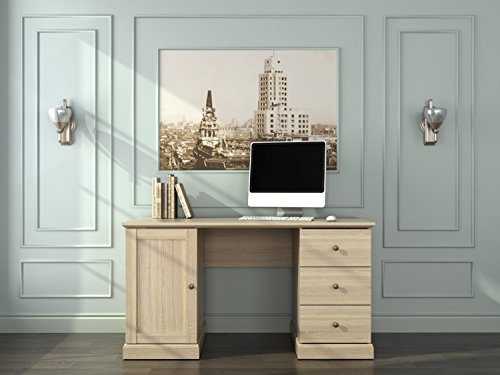 Furniture 247 1-Door 3-Drawer Study Desk, 60 x 140 x 74.5, Modern Oak Veneer