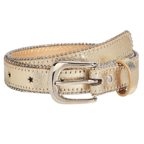 Simple Adult Waist Belt with Adjustable Pin Buckle Gold Color Waistband PU Waist Belts for Rock Fan Wear Resistant