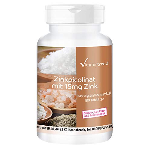 Zink 15mg aus Zinkpicolinat - 180 vegane Tabletten - essentielles Spurenelement - ! FÜR 6 MONATE !