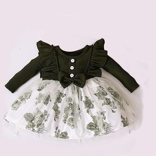 Image of OMALI Baby Girl Dungry Dress | Long Sleeve | Infant Casual Dress | Ruffle Print Clothes