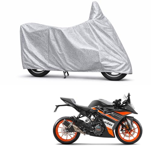 Image of 100% Waterproof Two Wheeler Body Cover Multi Layered Fabric Designed for KTM RC125 | Belt Buckle Lock | Silver Mag