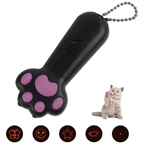 KETIEE Cat Toys LED Pointer, 7 in 1 Multifunction Cat Chaser Toys Mini Flashlight Paw Shape Battery Operated Cats Tracker LED Lighting Toy Interactive Pet Cat Training Exercise Tool,Black Cover