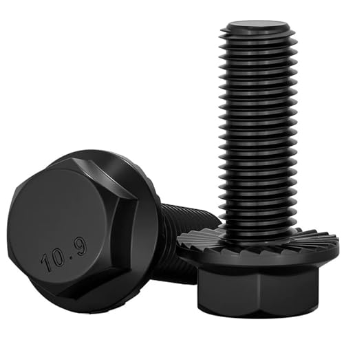 Image of M8-1.25 x 40 mm Flanged Hex Head Bolts Flange Hexagon Screws, Full Thread, Alloy Steel, Zinc Plated, Quantity 15