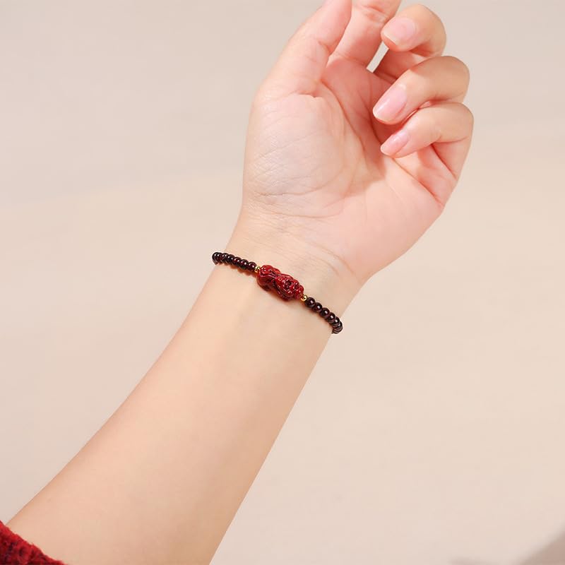 LIU JUN Feng Shui Pixiu Bracelet For Women, Natural Burgundy Garnet Stone Beaded Lucky Wealth Amulet Stretch Gift Jewelry3