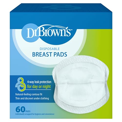 Image of Dr. Brown's Disposable Breast Pads for Leakproof Protection, Absorbent and Discreet Nursing Pads with Adhesive Strips for Day or Night, 60 Count (Pack of 1)