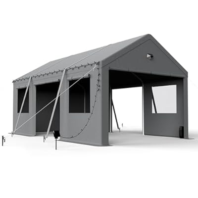 Benass 12x20 Carport Canopy, Heavy Duty Car Port, Portable Garage Carports with 4 Roll Up Doors, Grey