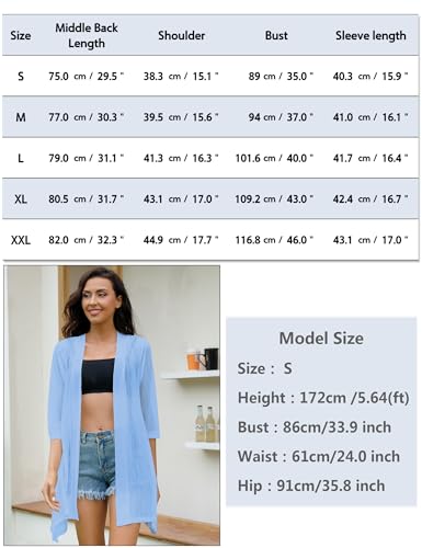 Image of iClosam Women Casual 3 /4 Sleeve Sheer Open Front Cardigan Sweater Kimono