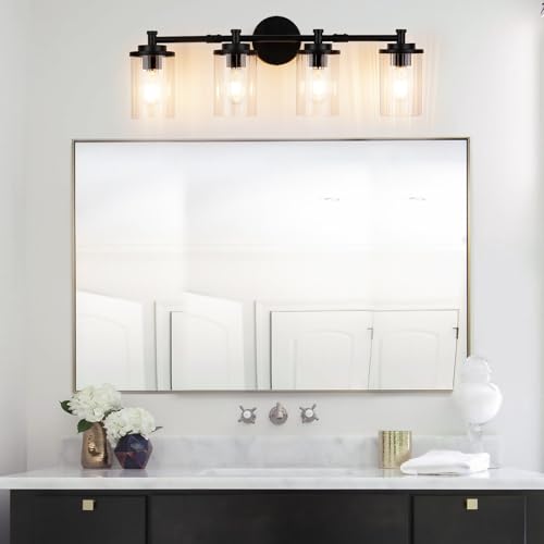 Image of Bathroom Light Fixtures Black Vanity Lights 4-Light Bathroom Vanity Light 30 Inches Vanity Lighting for Bathroom Wall Lamp for Mirror Farmhouse Vanity Lighting Fixtures for Hallway Wall