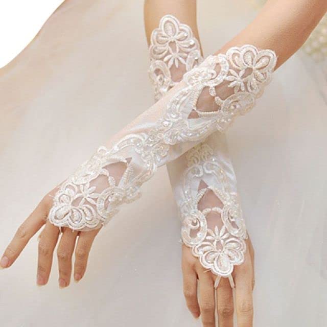VITAU 1 Paire Femmes mariée Longs Gants sans Doigts Broderie Dentelle Paillettes Paillettes coude Longueur Mitaines Crochet Doigt