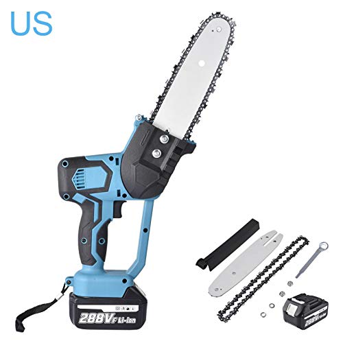 Weelmusic Mini Electric Cordless Chainsaw, 8 Inch 880W Durable Handheld Rechargeable Lithium Battery Chain Saw with Copper Brushless Motor, 2 Pieces Batteries