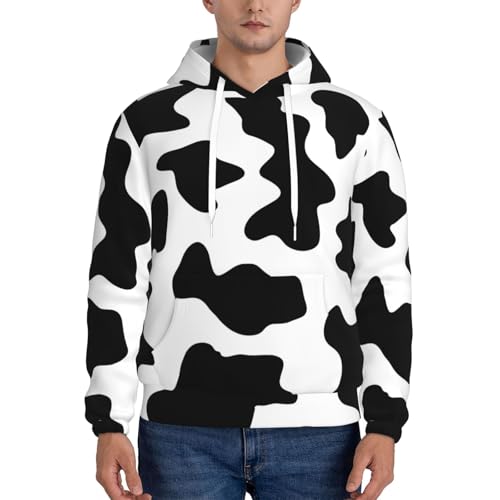 Sweat à capuche imprimé vache noire et blanche avec cordon de serrage ajustable - 2