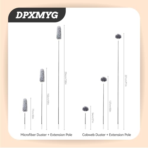 Image of Ceiling Fan Cleaner Duster with Extension Pole, Washable Cleaning Duster Kit with 2 Duster Heads, Cobweb Duster, Corner Brush, 21-100 Inch Long Telescoping Pole