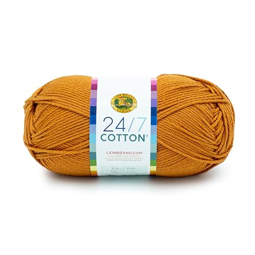 Lion Brand Yarn 24/7 Cotton, Mercerized Lightweight Yarn for Knitting, Crochet, and Crafts, Amber, 1 Pack
