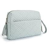 BAGSMART Makeup Bag, Cosmetic Bag for Purse,Travel Make Up Pouch,Water-resistant Toiletry Bag Elegant Roomy, Makeup Accessories Organizer, Light Blue