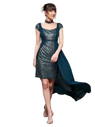 Miss Chase Vestido largo de manga corta con cuello cuadrado para mujer, Verde azulado, 36