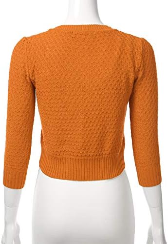 FLORIA Women's Button Down 3/4 Sleeve Crew Neck Cotton Knit Cropped Cardigan Sweater LIGHTORANGE S