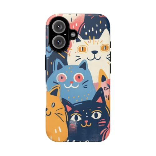 Coque rigide iPhone 16 chat coloré protection mate anti-rayures pour téléphone
