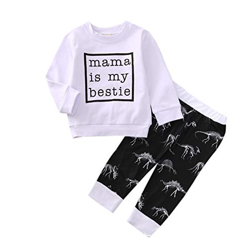 Cute Toddler Baby Girls Mama is My Bestie Print Sweater Long Sleeve Shirts Pullover Top Fall Winter Clothes(White1,6-12Months)
