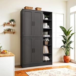 63" Tall Black Kitchen Pantry Cabinet, Kitchen Pantry Storage Cabinet with 4 Doors, Freestanding Kitchen Storage cabinets 63 Tall Black Kitchen Pantry Cabinet Kitchen Pantry Storage Cabinet with 4 Doors Freestanding Kitchen Storage cabinets
