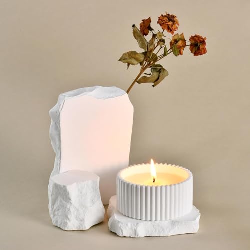 Image of Ribbed Aesthetic Scented Candle (Pack of 1) - Luxury Decorative Aroma Candle for Home Decor, Bedroom & Living Room - Minimal Fragrance Candle for Relaxation, Spa & Gifting